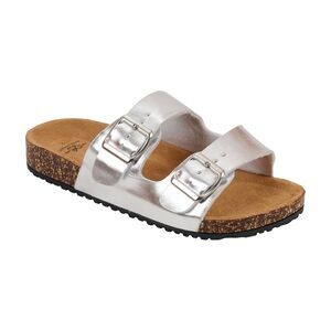 Women’s Silver Double Buckle Strap Cork Slides
